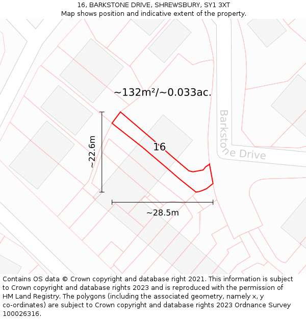 16, BARKSTONE DRIVE, SHREWSBURY, SY1 3XT: Plot and title map