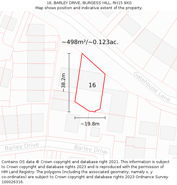 16, BARLEY DRIVE, BURGESS HILL, RH15 9XG: Plot and title map