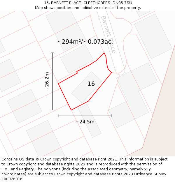 16, BARNETT PLACE, CLEETHORPES, DN35 7SU: Plot and title map