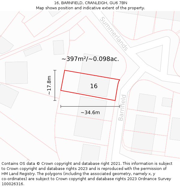 16, BARNFIELD, CRANLEIGH, GU6 7BN: Plot and title map