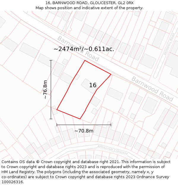 16, BARNWOOD ROAD, GLOUCESTER, GL2 0RX: Plot and title map