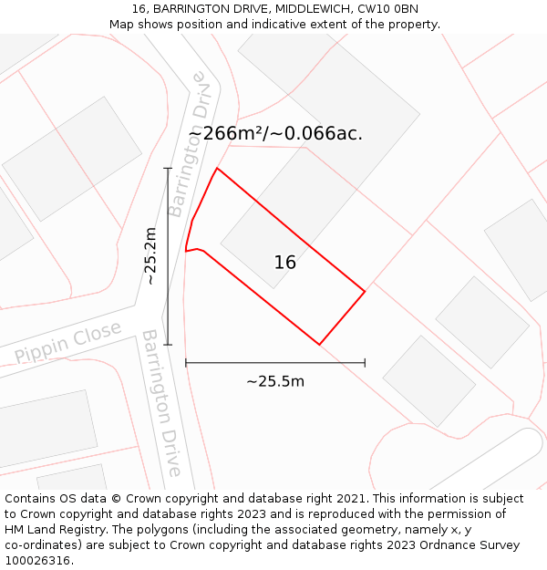 16, BARRINGTON DRIVE, MIDDLEWICH, CW10 0BN: Plot and title map