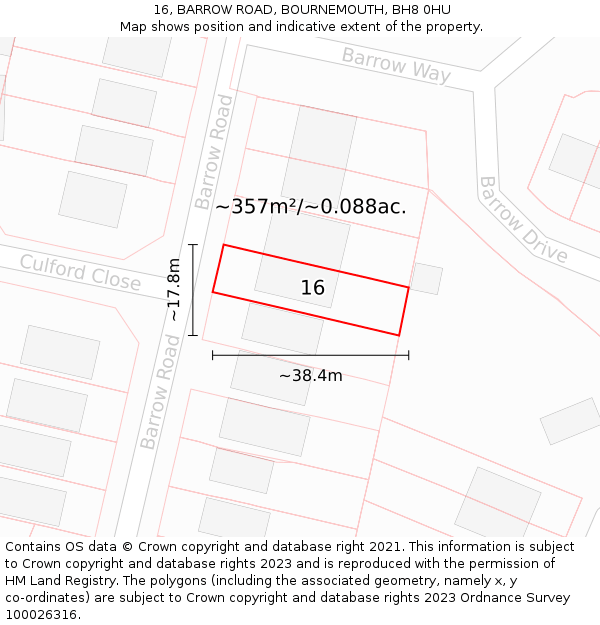 16, BARROW ROAD, BOURNEMOUTH, BH8 0HU: Plot and title map