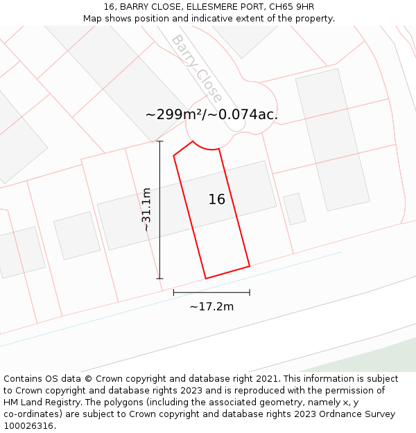 16, BARRY CLOSE, ELLESMERE PORT, CH65 9HR: Plot and title map