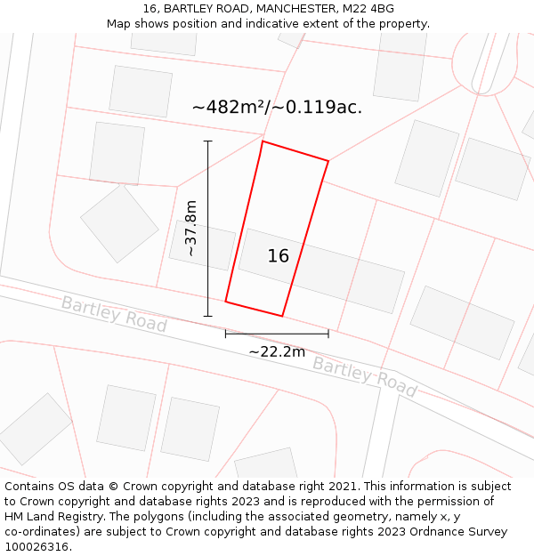 16, BARTLEY ROAD, MANCHESTER, M22 4BG: Plot and title map