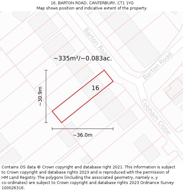 16, BARTON ROAD, CANTERBURY, CT1 1YG: Plot and title map