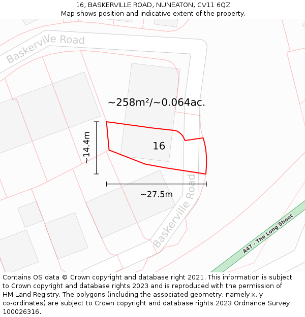 16, BASKERVILLE ROAD, NUNEATON, CV11 6QZ: Plot and title map