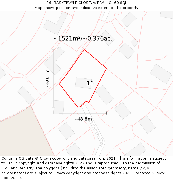 16, BASKERVYLE CLOSE, WIRRAL, CH60 8QL: Plot and title map