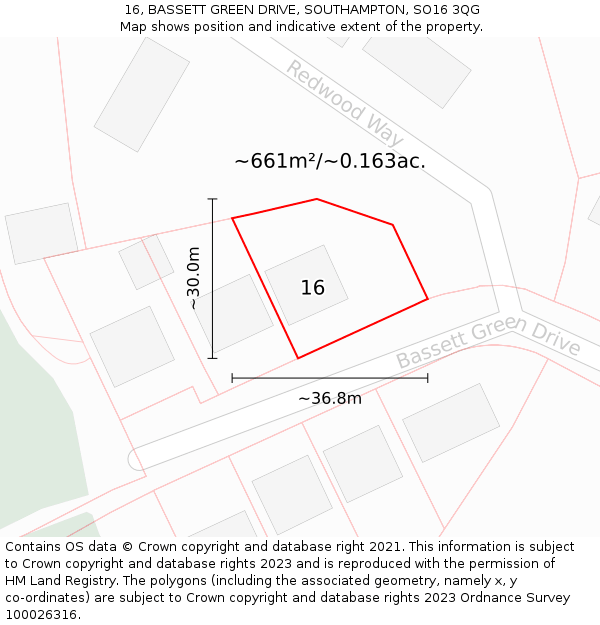 16, BASSETT GREEN DRIVE, SOUTHAMPTON, SO16 3QG: Plot and title map