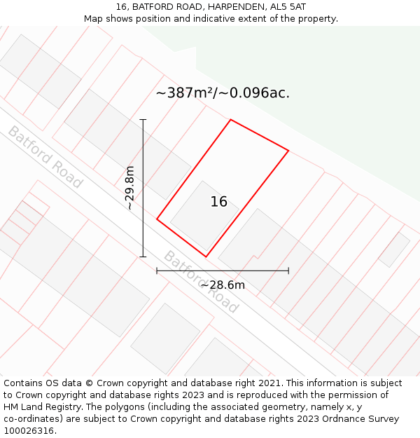 16, BATFORD ROAD, HARPENDEN, AL5 5AT: Plot and title map