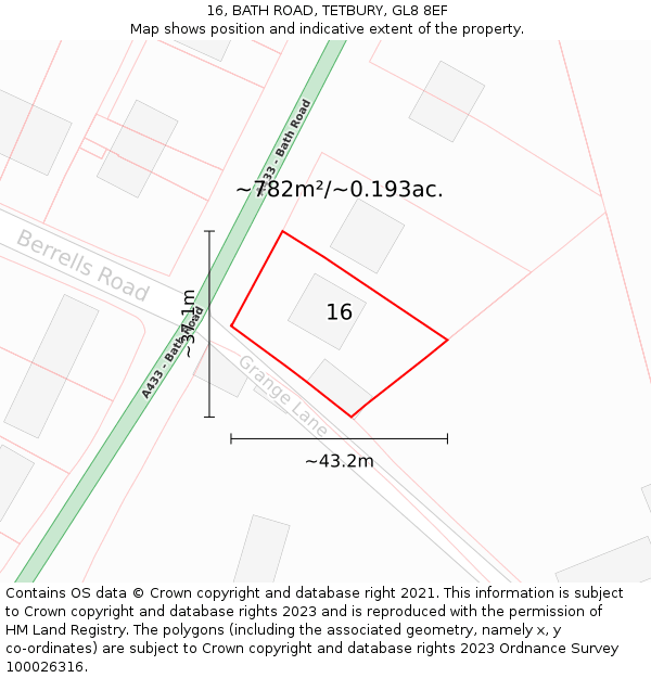 16, BATH ROAD, TETBURY, GL8 8EF: Plot and title map