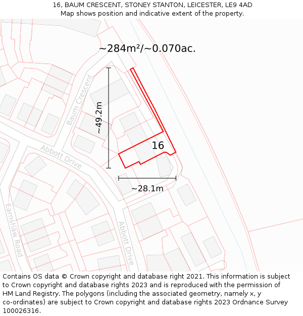 16, BAUM CRESCENT, STONEY STANTON, LEICESTER, LE9 4AD: Plot and title map