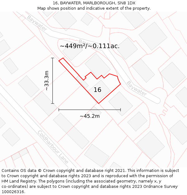 16, BAYWATER, MARLBOROUGH, SN8 1DX: Plot and title map