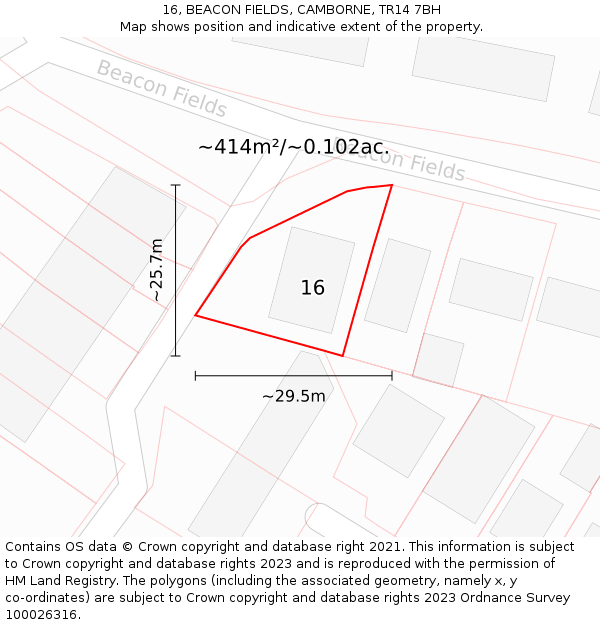 16, BEACON FIELDS, CAMBORNE, TR14 7BH: Plot and title map