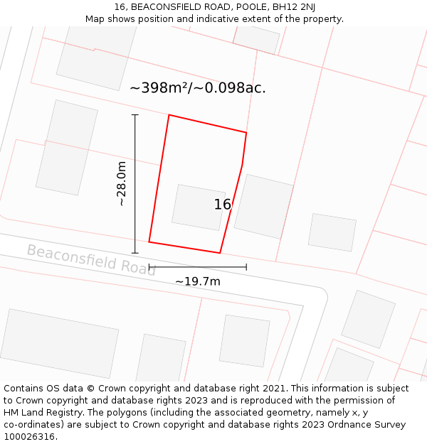 16, BEACONSFIELD ROAD, POOLE, BH12 2NJ: Plot and title map
