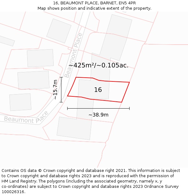 16, BEAUMONT PLACE, BARNET, EN5 4PR: Plot and title map