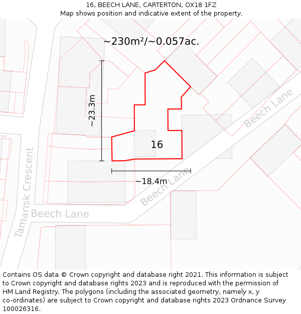 16, BEECH LANE, CARTERTON, OX18 1FZ: Plot and title map