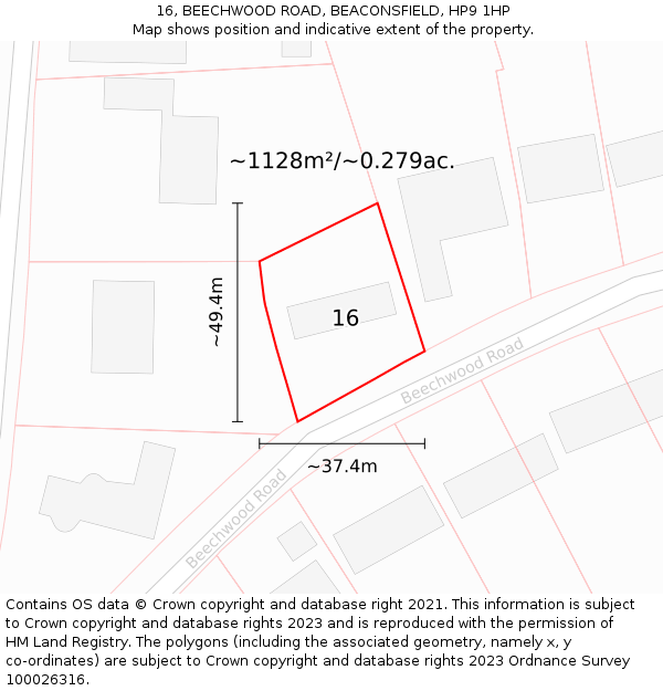 16, BEECHWOOD ROAD, BEACONSFIELD, HP9 1HP: Plot and title map