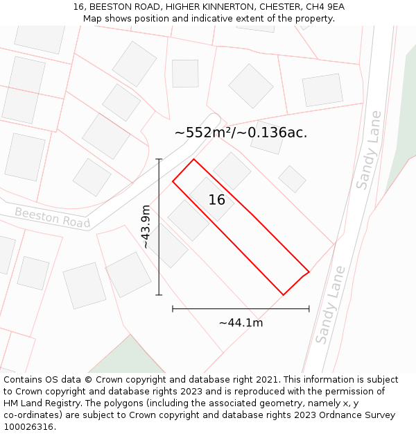 16, BEESTON ROAD, HIGHER KINNERTON, CHESTER, CH4 9EA: Plot and title map