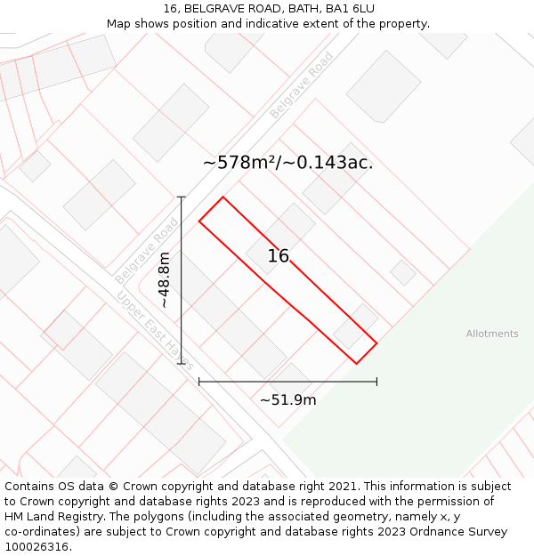 16, BELGRAVE ROAD, BATH, BA1 6LU: Plot and title map