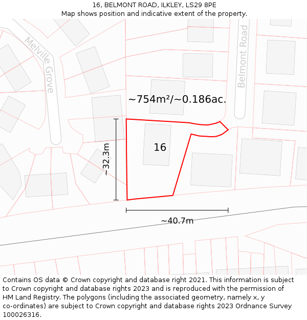 16, BELMONT ROAD, ILKLEY, LS29 8PE: Plot and title map