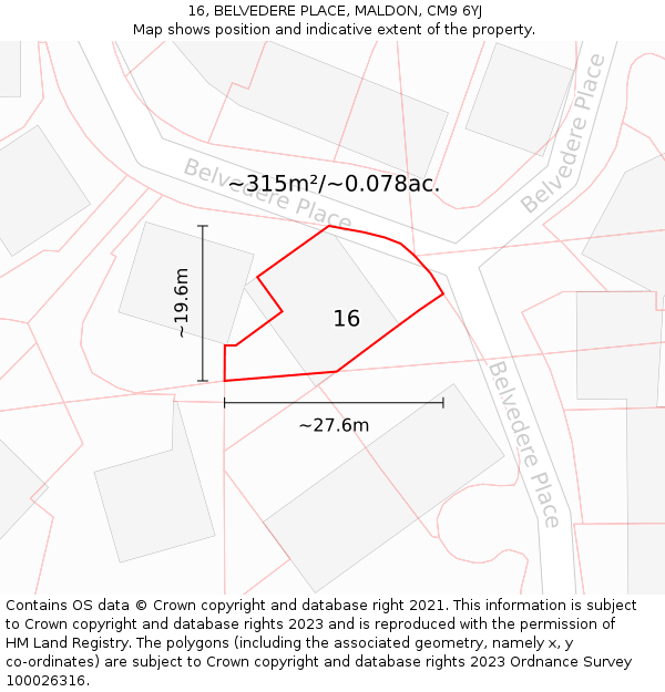 16, BELVEDERE PLACE, MALDON, CM9 6YJ: Plot and title map