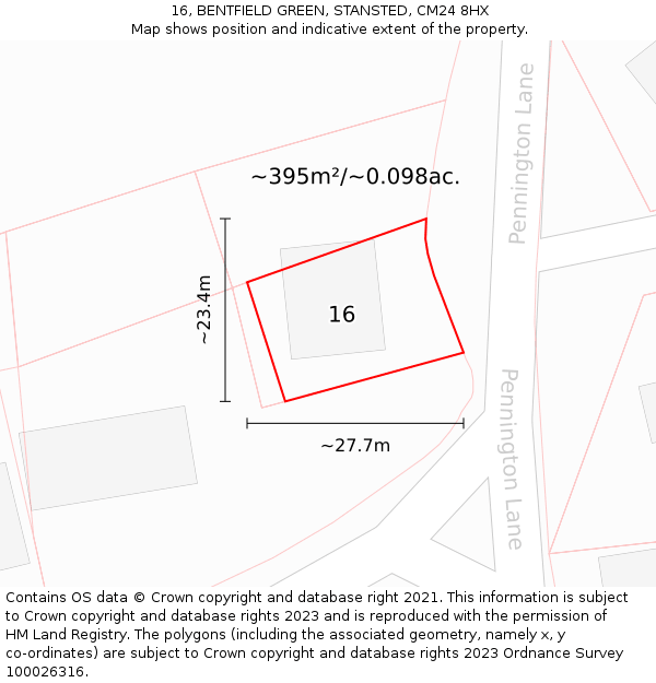 16, BENTFIELD GREEN, STANSTED, CM24 8HX: Plot and title map