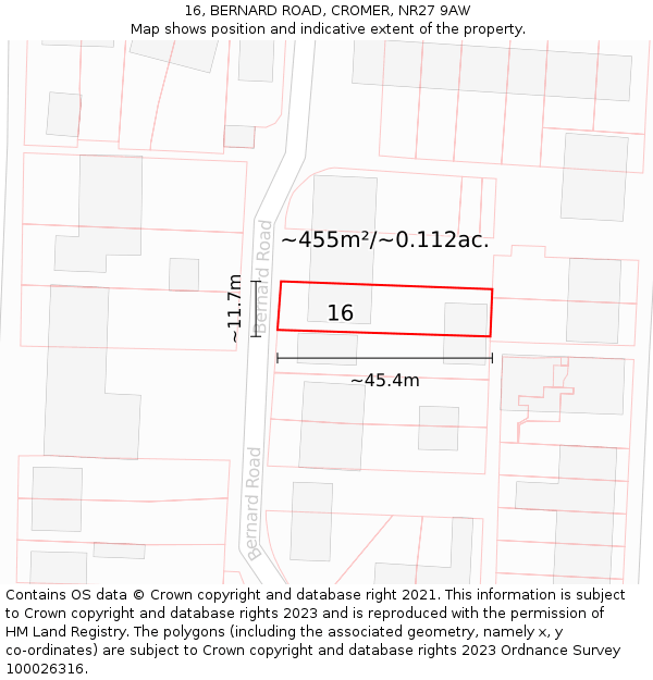 16, BERNARD ROAD, CROMER, NR27 9AW: Plot and title map