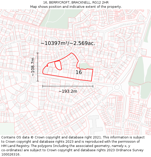 16, BERRYCROFT, BRACKNELL, RG12 2HR: Plot and title map