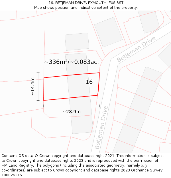 16, BETJEMAN DRIVE, EXMOUTH, EX8 5ST: Plot and title map