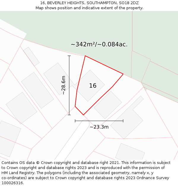 16, BEVERLEY HEIGHTS, SOUTHAMPTON, SO18 2DZ: Plot and title map