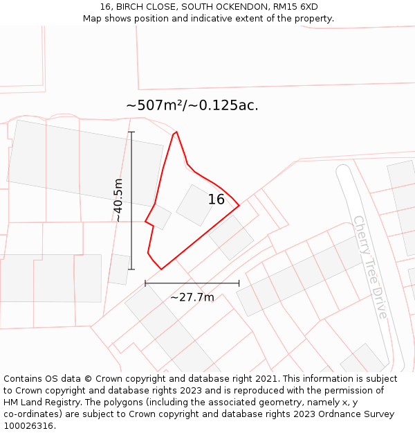 16, BIRCH CLOSE, SOUTH OCKENDON, RM15 6XD: Plot and title map