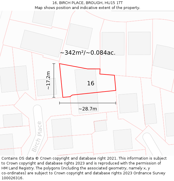 16, BIRCH PLACE, BROUGH, HU15 1TT: Plot and title map