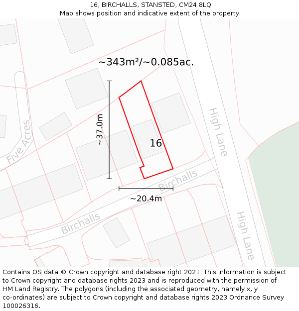 16, BIRCHALLS, STANSTED, CM24 8LQ: Plot and title map