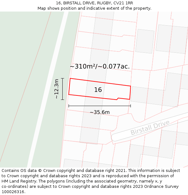 16, BIRSTALL DRIVE, RUGBY, CV21 1RR: Plot and title map