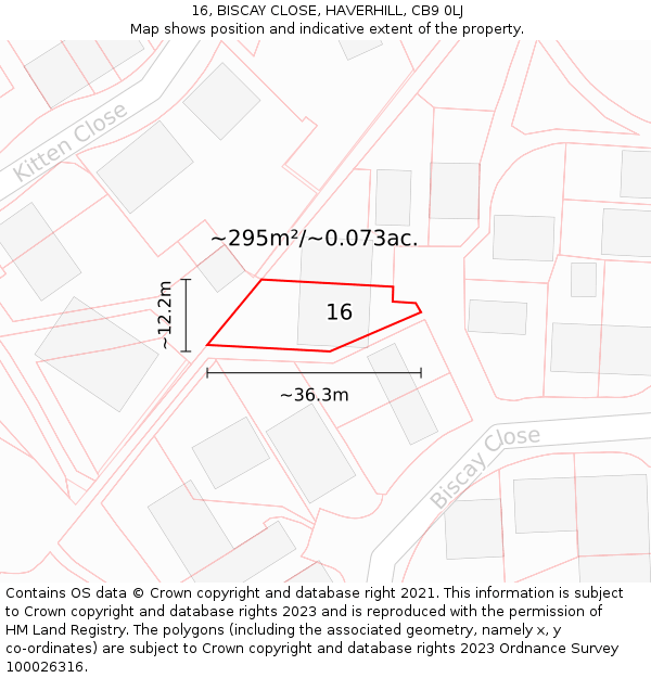 16, BISCAY CLOSE, HAVERHILL, CB9 0LJ: Plot and title map