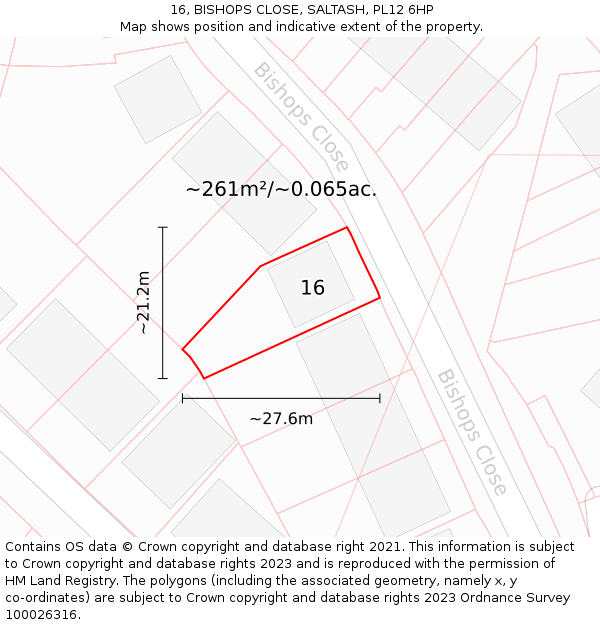 16, BISHOPS CLOSE, SALTASH, PL12 6HP: Plot and title map