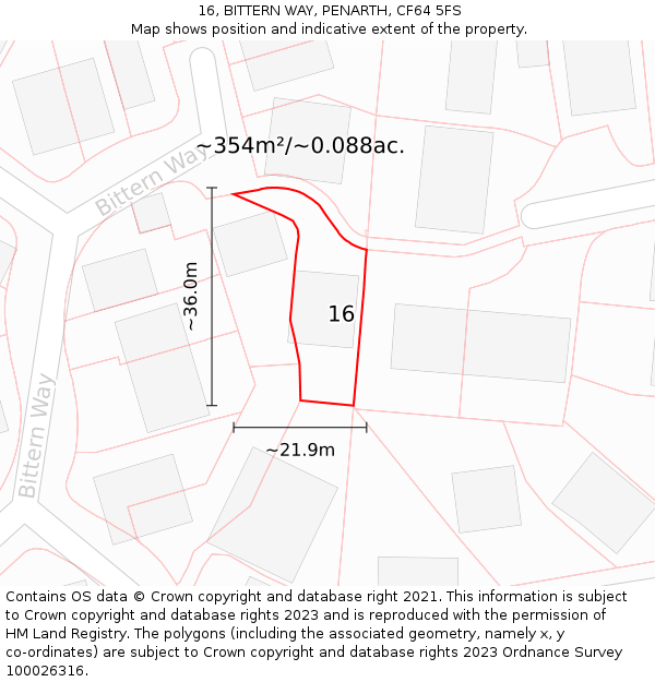 16, BITTERN WAY, PENARTH, CF64 5FS: Plot and title map