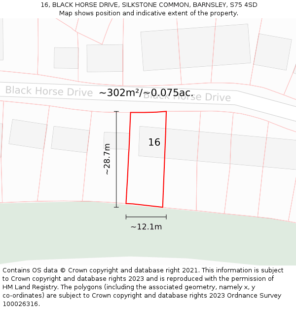 16, BLACK HORSE DRIVE, SILKSTONE COMMON, BARNSLEY, S75 4SD: Plot and title map