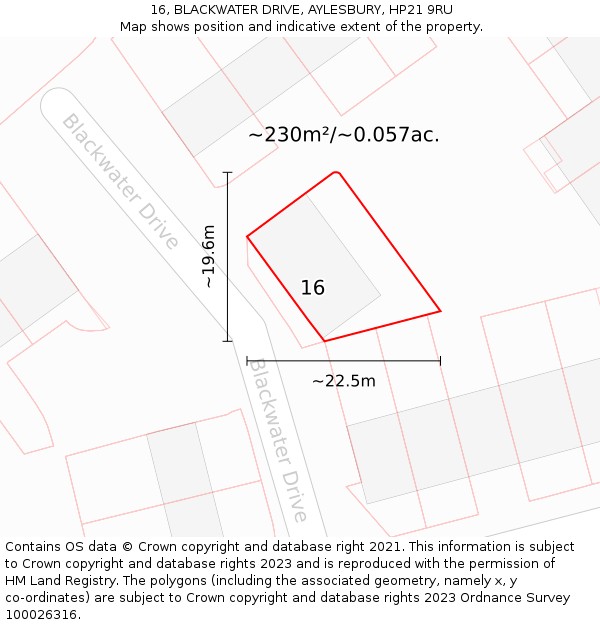 16, BLACKWATER DRIVE, AYLESBURY, HP21 9RU: Plot and title map