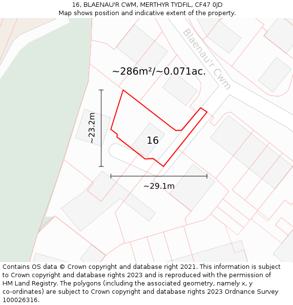 16, BLAENAU'R CWM, MERTHYR TYDFIL, CF47 0JD: Plot and title map