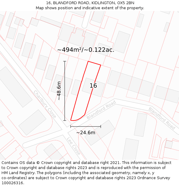 16, BLANDFORD ROAD, KIDLINGTON, OX5 2BN: Plot and title map