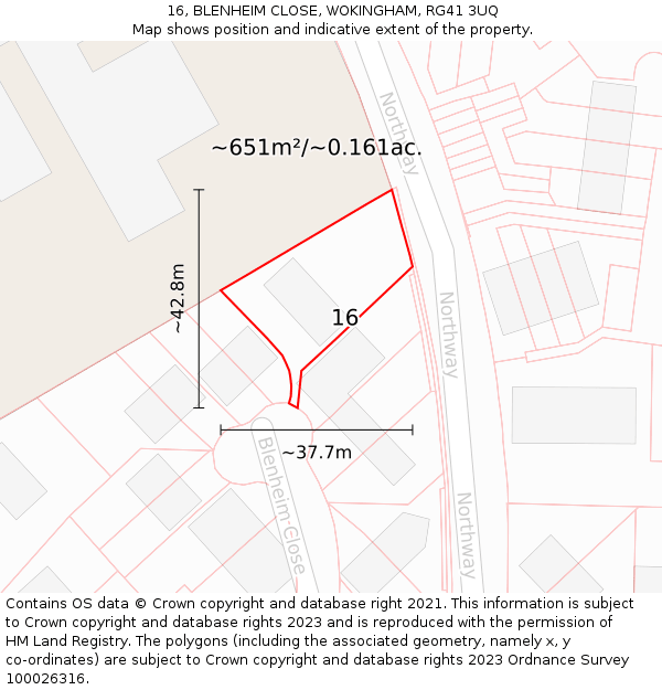 16, BLENHEIM CLOSE, WOKINGHAM, RG41 3UQ: Plot and title map