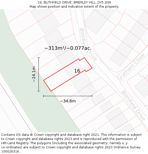 16, BLITHFIELD DRIVE, BRIERLEY HILL, DY5 2NX: Plot and title map