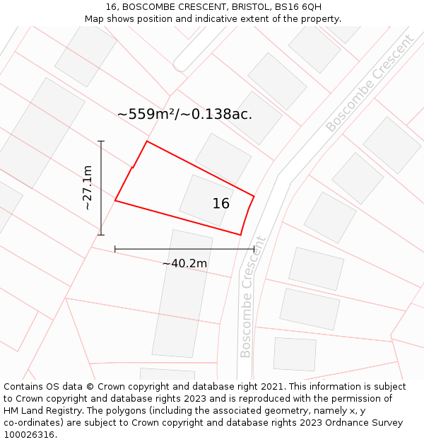 16, BOSCOMBE CRESCENT, BRISTOL, BS16 6QH: Plot and title map