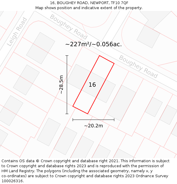16, BOUGHEY ROAD, NEWPORT, TF10 7QF: Plot and title map