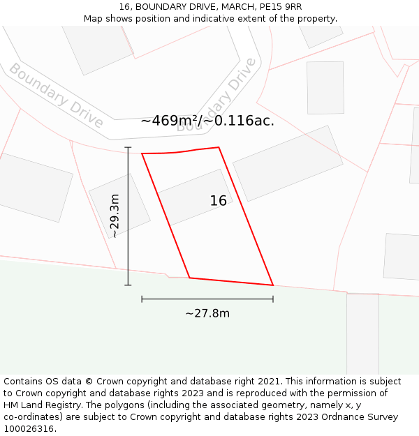16, BOUNDARY DRIVE, MARCH, PE15 9RR: Plot and title map