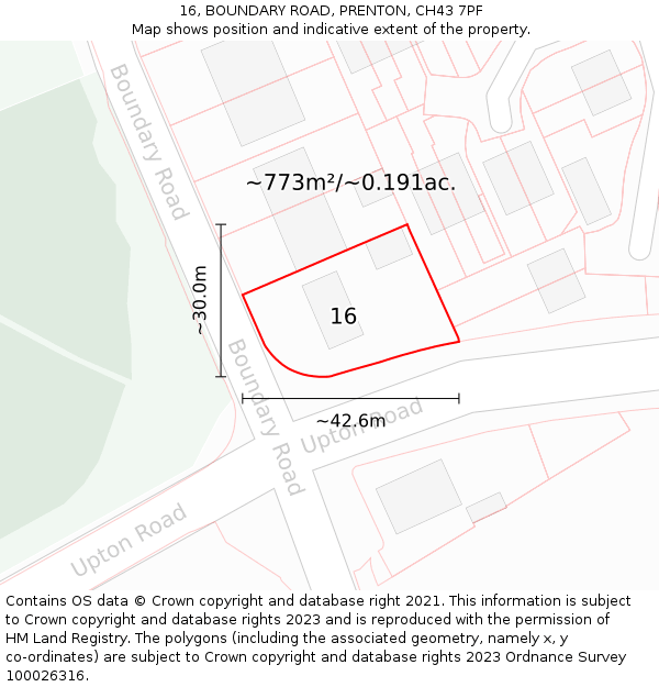 16, BOUNDARY ROAD, PRENTON, CH43 7PF: Plot and title map