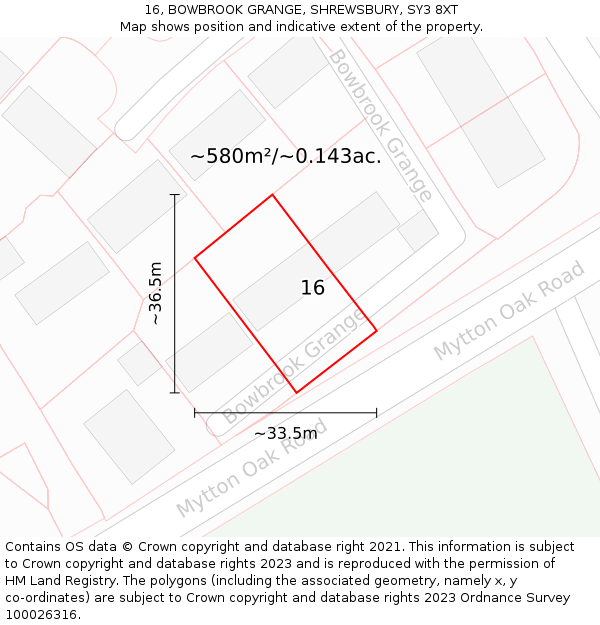 16, BOWBROOK GRANGE, SHREWSBURY, SY3 8XT: Plot and title map