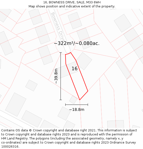 16, BOWNESS DRIVE, SALE, M33 6WH: Plot and title map